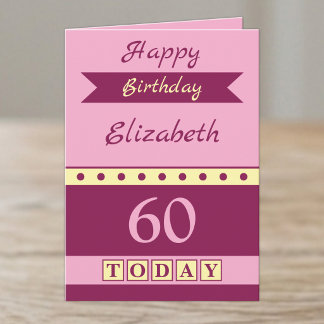 Carte 60 aujourd'hui nom rose jaune anniversaire