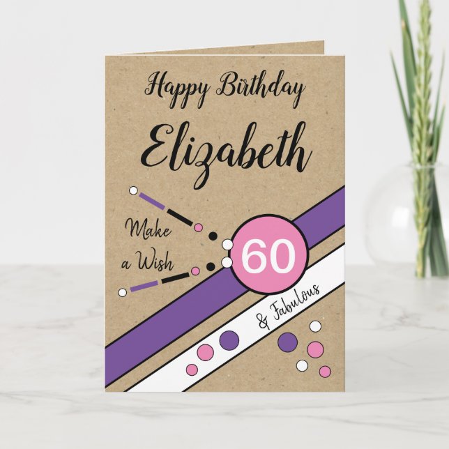 Carte 60 et fabuleux rose violet 60e anniversaire rustiq (Devant)