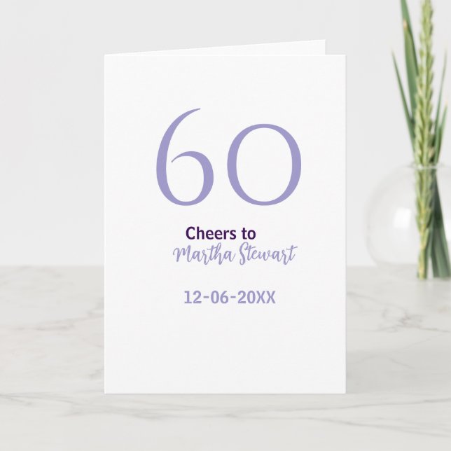 Carte 60 & fabuleux anniversaire violet gras nom date st (Devant)