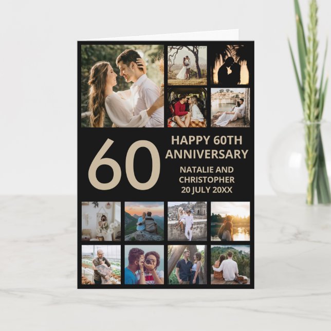 Carte 60e anniversaire 13 Photo Collage noir et or (Devant)