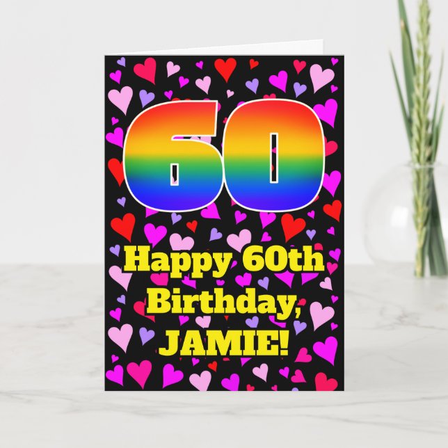 Carte 60e anniversaire : Amour Hearts Motif, Arc-en-ciel (Devant)