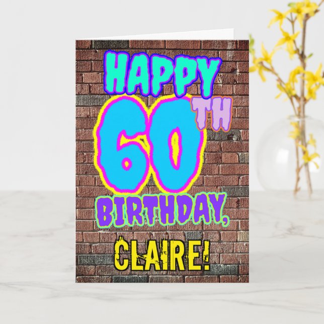 Carte 60e anniversaire - Amusant, Graffiti urbain inspir (Fleur jaune)
