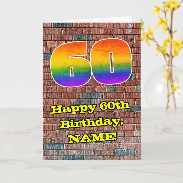 Carte 60e anniversaire : Arc-en-ciel amusant inspiré par (Fleur jaune)