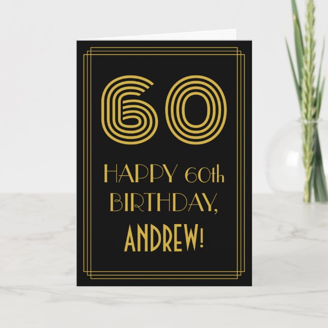 Carte 60e anniversaire : Art Déco Inspiré Look "60" & No (Devant)