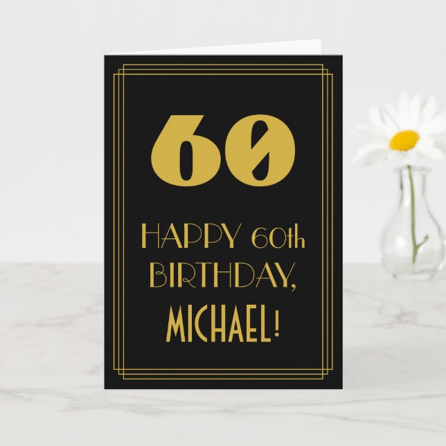 Carte 60e anniversaire - Art Déco Inspiré Look "60" & No (Petite plante)