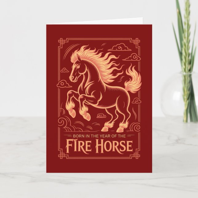 Carte 60e anniversaire Cheval de Feu Zodiaque Chinois 20 (Devant)