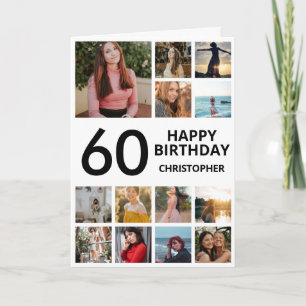 Carte 60e anniversaire Collage photo 13 photos noir blan