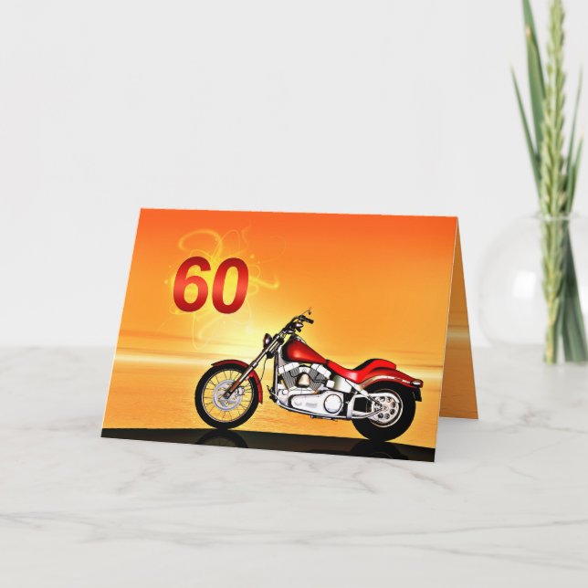 Carte 60e anniversaire Coucher de soleil de moto (Devant)