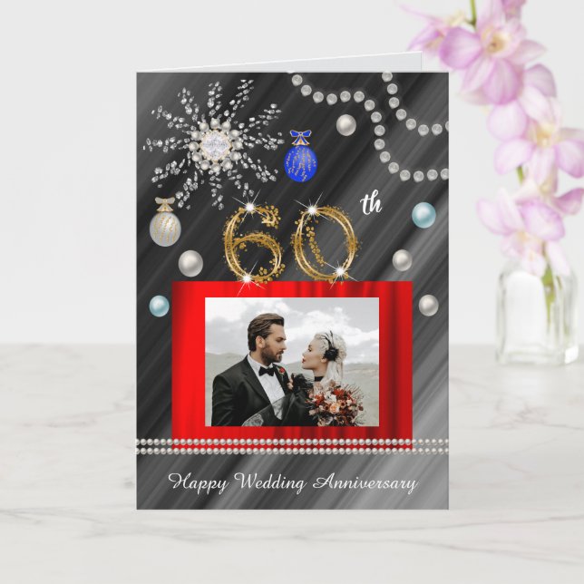 Carte 60e anniversaire de diamant à Noël | 2 photos (Orchidée)