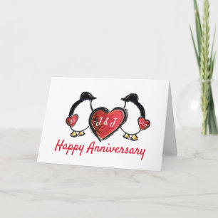 Carte 60e anniversaire de mariage perle pingouin