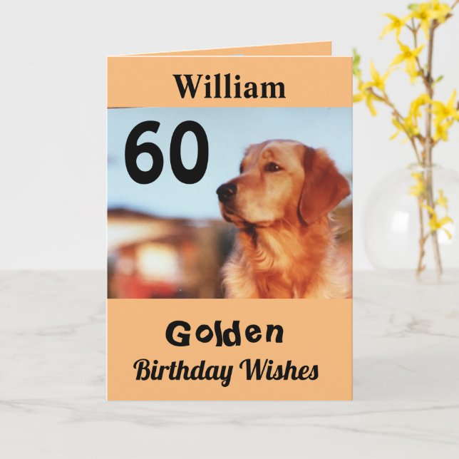 Carte 60e Anniversaire d'or Souhaite Golden Retriever Ch (Fleur jaune)