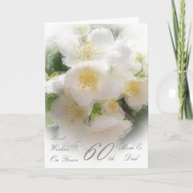Carte 60e anniversaire du Mariage Fleurs blanches Maman  (Devant)