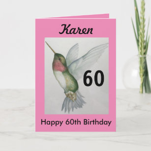 Carte 60e anniversaire Elegant rose Colibri Aquarelle