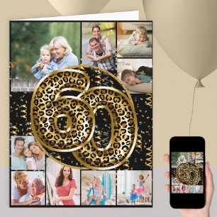 Carte 60e anniversaire Empreinte de léopard Ballons d'or