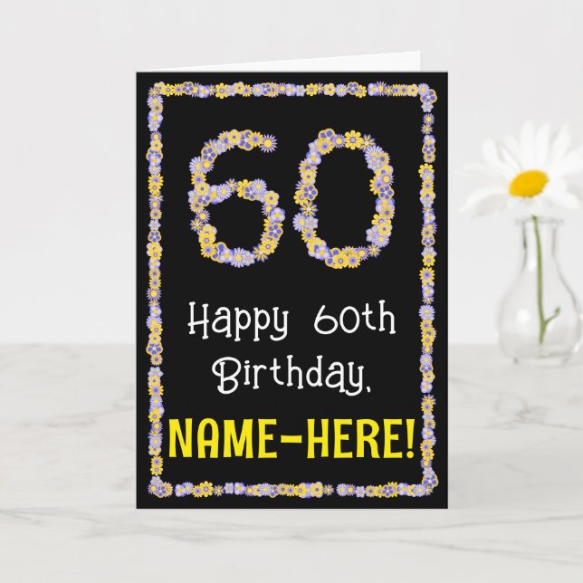 Carte 60e anniversaire : Floral Flowers Numéro, Nom pers (Petite plante)
