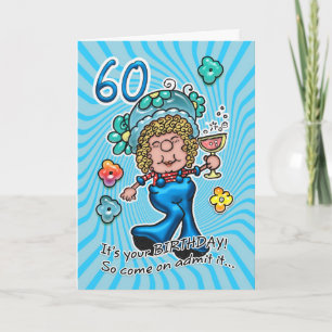 Carte 60e Anniversaire - Fun Lady Avec Verre De Vi