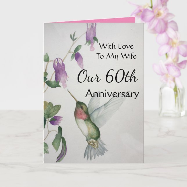 Carte 60e anniversaire Ma femme Joli colibri (Orchidée)
