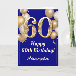 Carte 60e anniversaire Marine Bleu et Ballons d'or Confe
