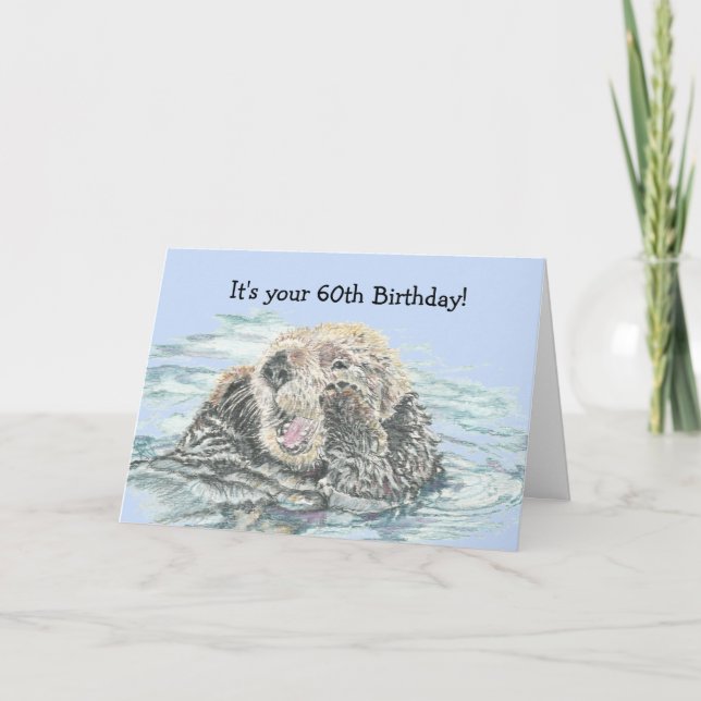 Carte 60e anniversaire mignon Otter personnalisé drôle P (Devant)