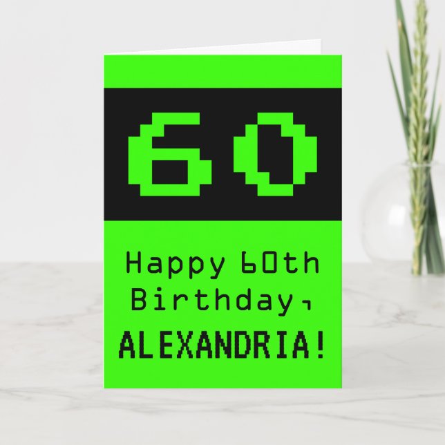 Carte 60e anniversaire : Nerdy / Geeky Style "60" et nom (Devant)