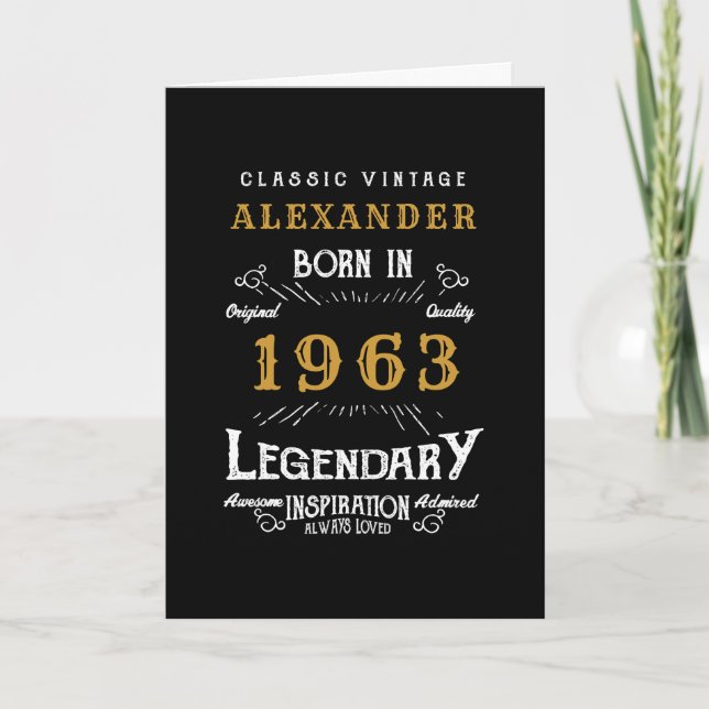 Carte 60e anniversaire personnalisé Né en 1963 Noir Vint (Devant)