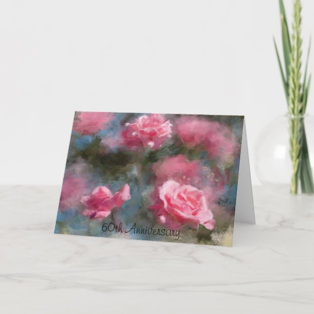 Carte 60e Anniversaire Pink Roses Art Greeting Card (Devant)