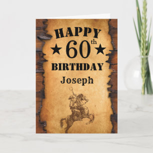 Carte 60e anniversaire Rustic Country Western Cowboy Hor
