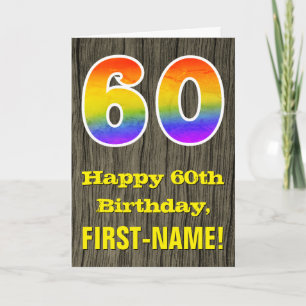 Carte 60e anniversaire : Rustic Faux Wood Look, Rainbow