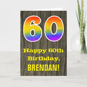 Carte 60e anniversaire : Rustic Faux Wood Look, Rainbow