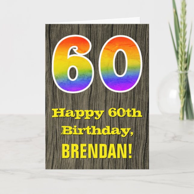 Carte 60e anniversaire : Rustic Faux Wood Look, Rainbow  (Devant)