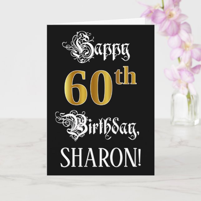 Carte 60e anniversaire — Script fantaisie; look or Faux; (Orchidée)