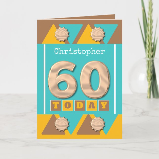 Carte 60e anniversaire turquoise et brune (Devant)