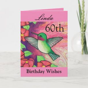Carte 60e anniversaire Voeux de colibri rose