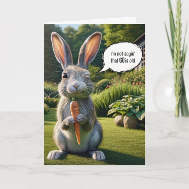 Carte 60e anniversaire Winking Rabbit avec une carotte (Devant)