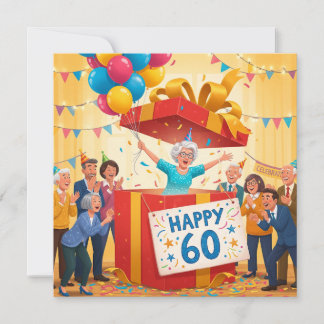 Carte 60e Grand-mère drôle dans boîte cadeau géante cart