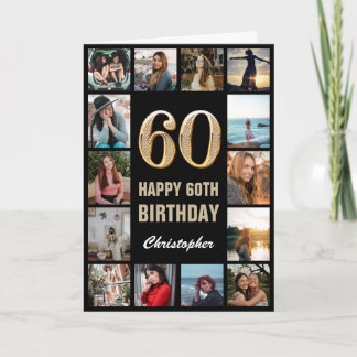 Carte 60e Joyeux Anniversaire Black and Gold Photo Colla