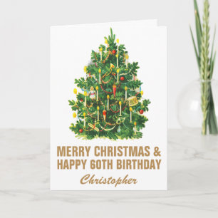 Carte 60e Joyeux anniversaire et Joyeux sapin de Noël