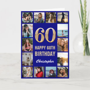Carte 60e Joyeux Anniversaire Marine Bleu & Gold Photo C