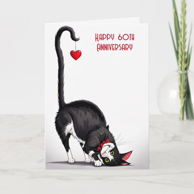 Carte 60th Anniversary Cat With Red Heart (Devant)