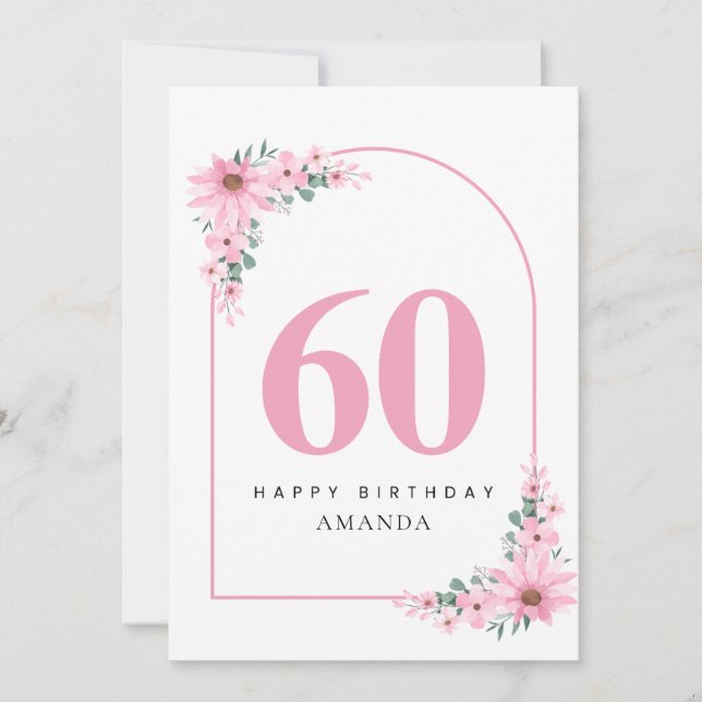 Carte 60th Birthday Card For Women Pink Flower (Devant)