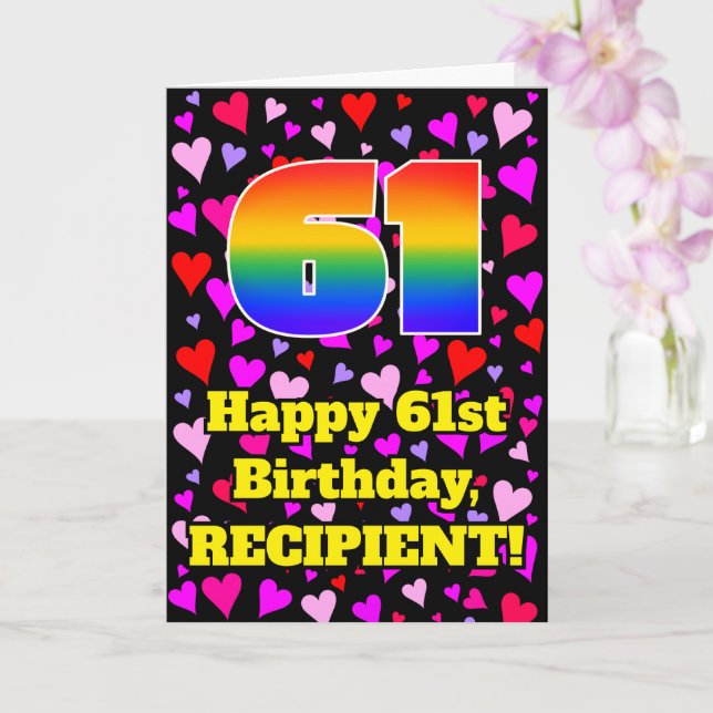 Carte 61e anniversaire : Amour Hearts Motif, Arc-en-ciel (Orchidée)