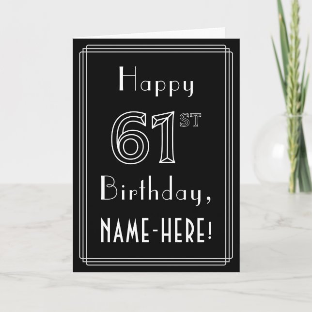 Carte 61e anniversaire : Art Déco Style # 61 & Nom perso (Devant)