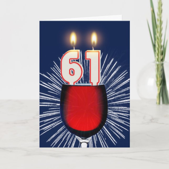 Carte 61e anniversaire avec vin et bougies (Devant)