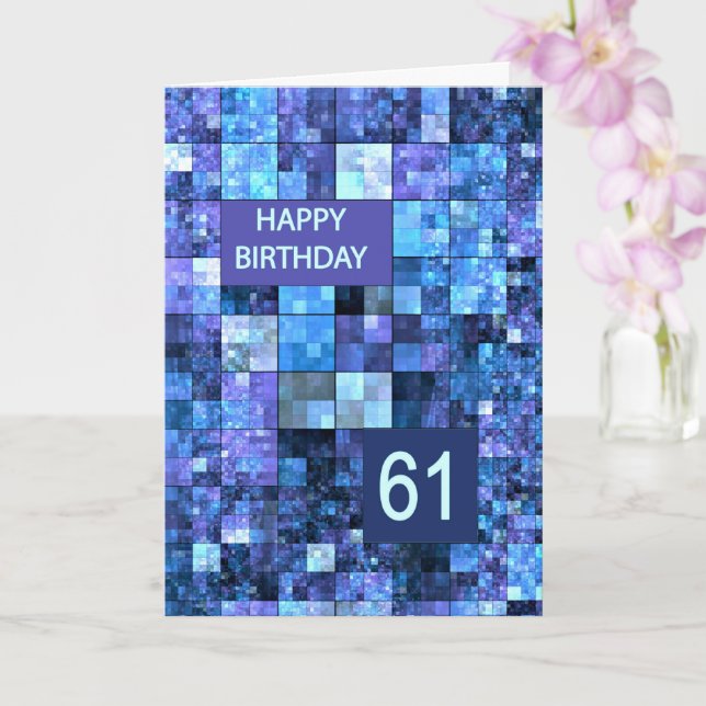 Carte 61e anniversaire, Carrés bleus, (Orchidée)