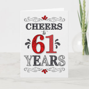 Carte 61e anniversaire Cheers en Motif noir blanc rouge