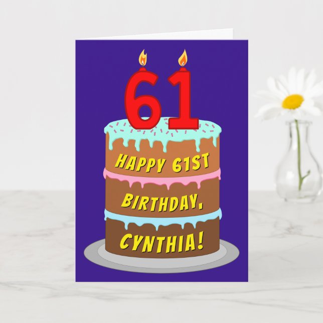 Carte 61e anniversaire : Fun Cake and Candles + Nom pers (Petite plante)