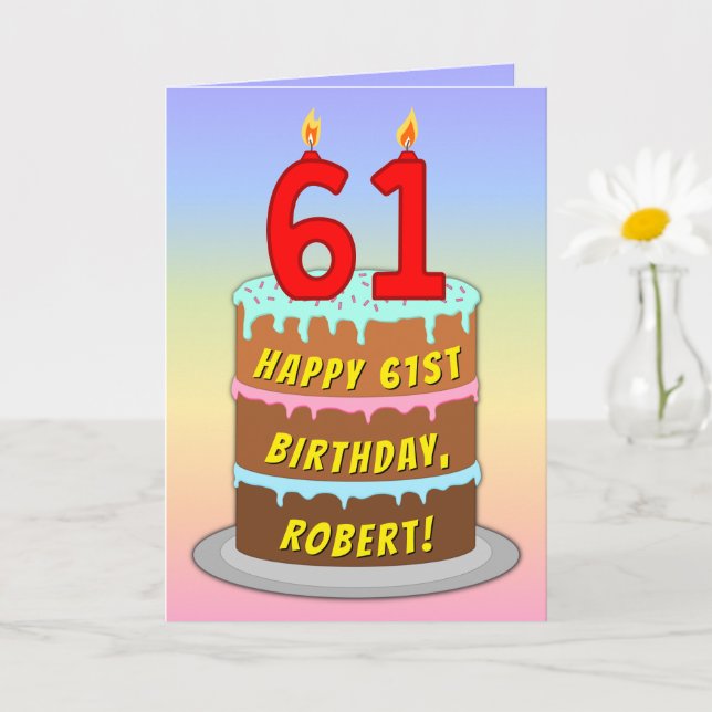 Carte 61e anniversaire — Fun Cake & Candles, avec nom pe (Petite plante)