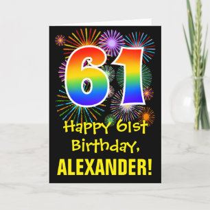 Carte 61e anniversaire : Fun Motif Fireworks + Rainbow 6