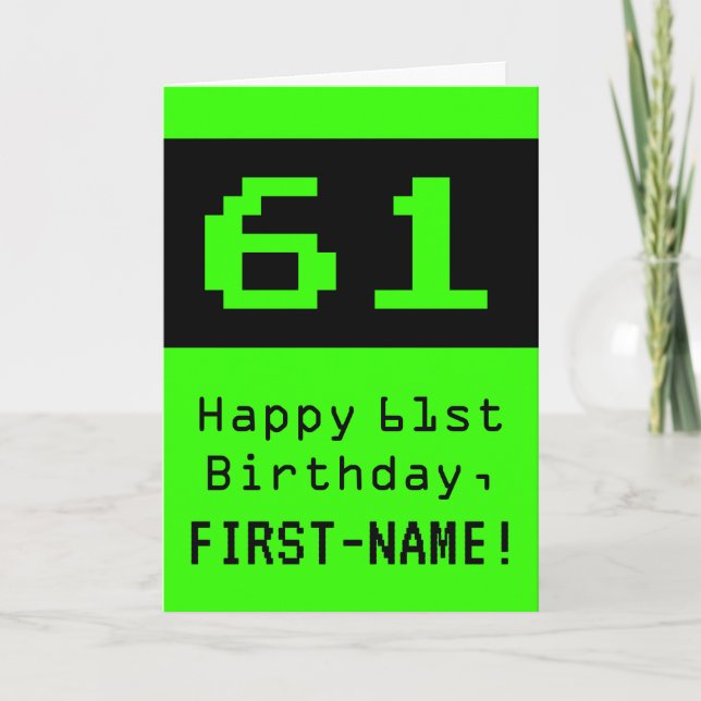 Carte 61e anniversaire : Nerdy / Geeky Style "61" et nom (Devant)