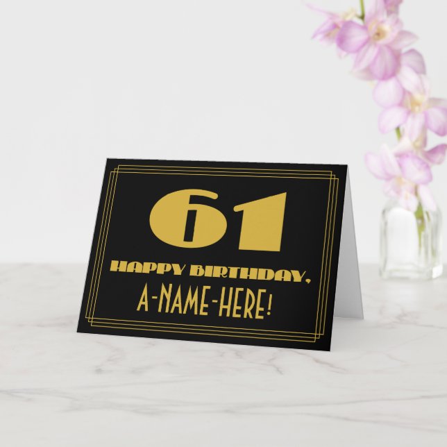Carte 61e anniversaire : Nom + apparence Art déco inspir (Orchidée)